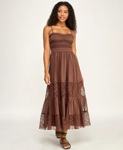 Seni & Cade Juniors' Sweetheart Neck Midi Dress In Brown