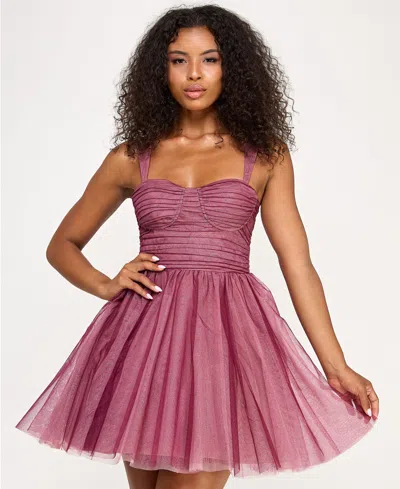 Seni & Cade Juniors' Sweetheart Neck Short Dress In Pink