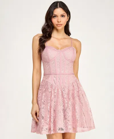 Seni & Cade Juniors' Sweetheart Neck Sleeveless Lace Corset Dress In Purple