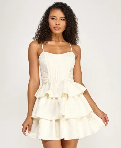 Seni & Cade Juniors' Sweetheart Neck Tier Dress In Sand