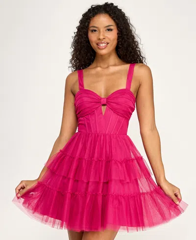 Seni & Cade Juniors' Sweetheart Neck Tiered Skirt Dress In Pink