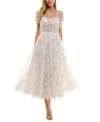 Seni & Cade Juniors' Twist-front Shoulder-tie Midi Dress In Ivory,blush