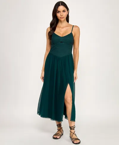 Seni & Cade Juniors' V-neck Shirred Midi Dress In Green
