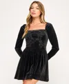 Seni & Cade Juniors' Velvet Drop Waist Embroidered Pull-on Short Dress In Black