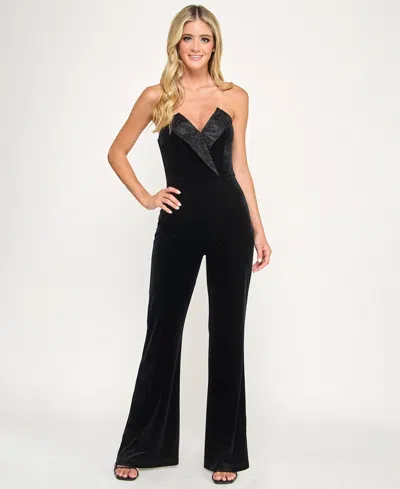 Seni & Cade Juniors Velvet Tuxedo Jumpsuit In Black