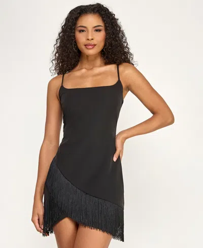 Seni & Cade Juniors' Wrap Skirt Scoop Neck Dress In Black