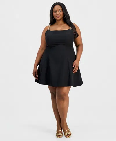 Seni & Cade Trendy Plus Size Chain-strap Fit & Flare Dress In Black