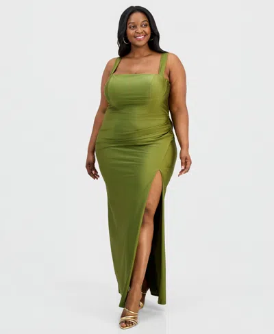 Seni & Cade Trendy Plus Size Sateen Bow-back Dress In Green