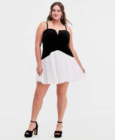 Seni & Cade Trendy Plus Size Sleeveless Velvet Drop Waist Dress In Blue