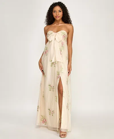 Seni & Cade Women's Floral Embroidered Strapless Tie-front Dress In Neutral