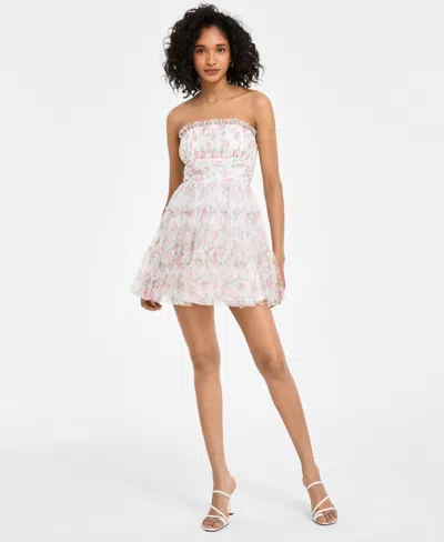 Seni & Cade Women's Floral Print Strapless Fit & Flare Dress In Ivory,blush