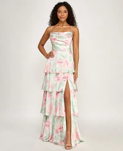 Seni & Cade Women's Floral Strapless Pleated Square Neck Drop Waist Dress In Neutral