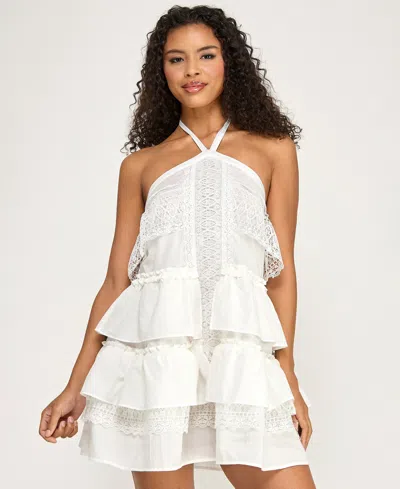 Seni & Cade Women's Halter-neck Tier Babydoll Dress In White