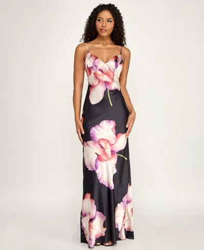 Seni & Cade Women's Large Floral Printed V-neck Slip Dress In Black
