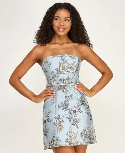 Seni & Cade Women's Polyester Floral Jacquard Strapless Dress In Blue