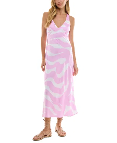 Seni & Cade Women's Printed Satin Tie-back Midi Dress In Pink,ivory
