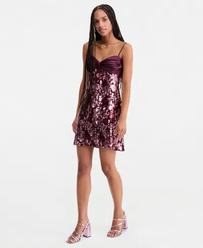 Seni & Cade Women's Satin-top Floral-sequin Dress In Plum