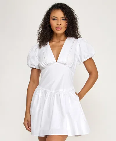 Seni & Cade Women's Short Puff-sleeve Dress In White