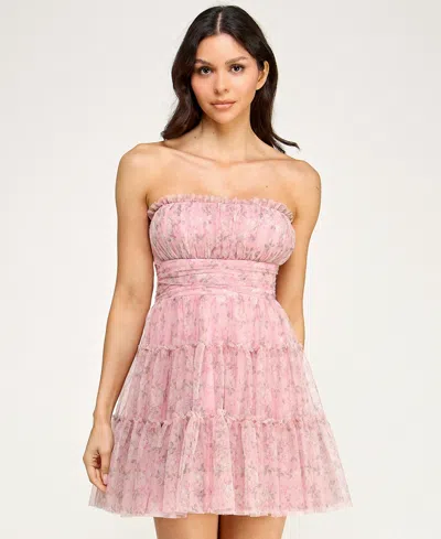 Seni & Cade Women's Strapless Ruffle Neck Tiered Short Dress In Pink