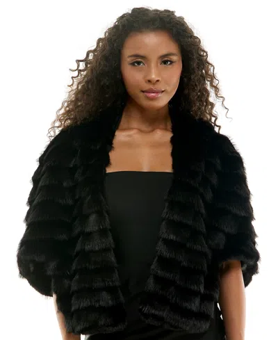 Seni & Cade Women's Tiered Cropped Faux Fur Shawl Jacket In Black