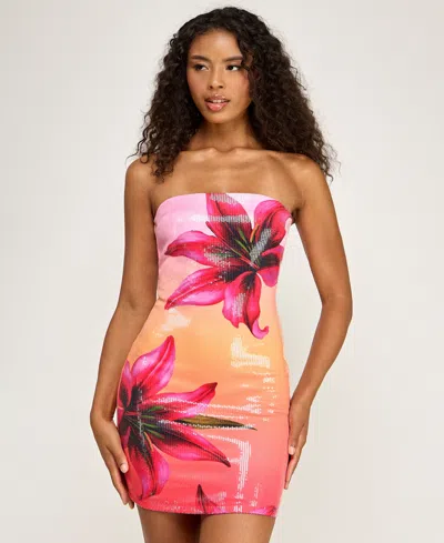 Seni & Cade Women's Tropical Floral Sequin Strapless Mini Dress In Multi
