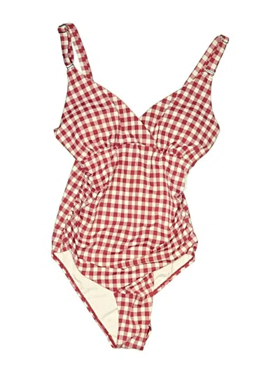 Pre-owned Senita Athletics Swimsuit Top Burgundy Checkered/gingham Pattern Swimwear