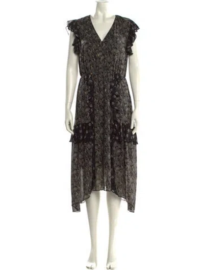 Pre-owned Senlis Floral Print Midi Length Dress In Black