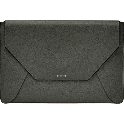 Senreve Envelope 13" Laptop Sleeve Pebbled Leather Portfolio Clutch In Forest