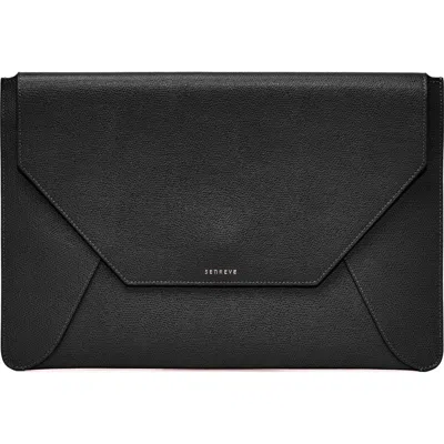 Senreve Envelope 13" Laptop Sleeve Pebbled Leather Portfolio Clutch In Noir