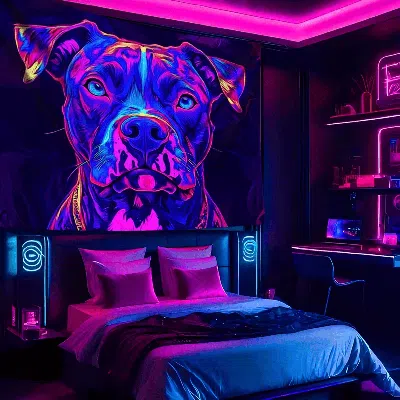Senrotini 1pc Large Cyberpunk Dog Tapestry, Uv Reactive Peach Skin Velvet Wall Hanging, Animal Print Decor-79* In Blue