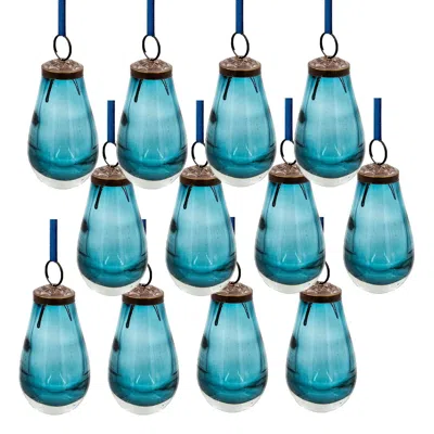 Senrotini 2" X 2" X 3.7" Luster Tear Drop Ornament, Glass Decorative Hanging Christmas Tree Ornaments For Holi In Blue