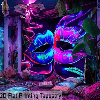 Senrotini 2d Flat, 2d Flat Printing-1pc Hippie Creative Aesthetics Uv Black Light Tapestry, -59*79in Size Retr In Multi