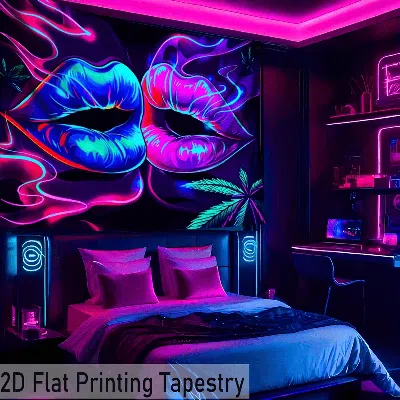 Senrotini 2d Flat, 2d Flat Printing-1pc Hippie Creative Aesthetics Uv Black Light Tapestry, -70*90in Size Retr In Multi