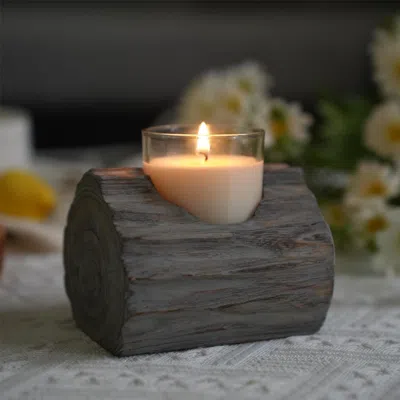 Senrotini 3.54'' H Rustic Washed Gray Wooden Single Compartment Candle Holder In Neutral