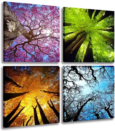 Senrotini 4 Panels Canvas Wall Art Spring Summer Autumn Winter Four Seasons Landscape Color Tree Painting Pict In Multi