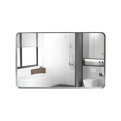 Senrotini 40x30inch Brushed Silver Rounded Corner Rectangle Bathroom Mirror For Wall Metal Frame Wall Mounted 