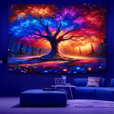 Senrotini A Magical Glowing Tapestry Of The Tree Of Life, Large-sized Fluorescent Fabric, Home Decor, 90inch*7 In Multi