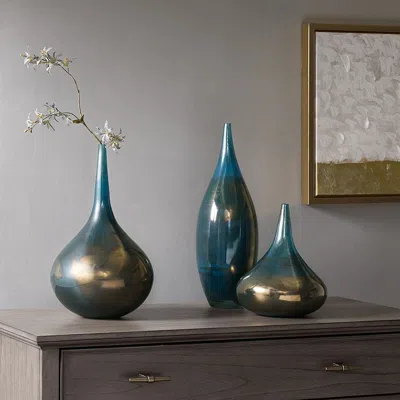 Senrotini Blue And Bronze Decorative Glass Vases 3-piece Set