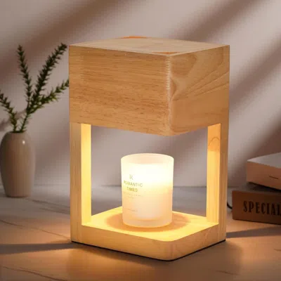 Senrotini Candle Warmer Lamp Wood With Timer, Dimmable Electric Candle Lamp Warmer For Jar Candles, 2 * 35 Wat