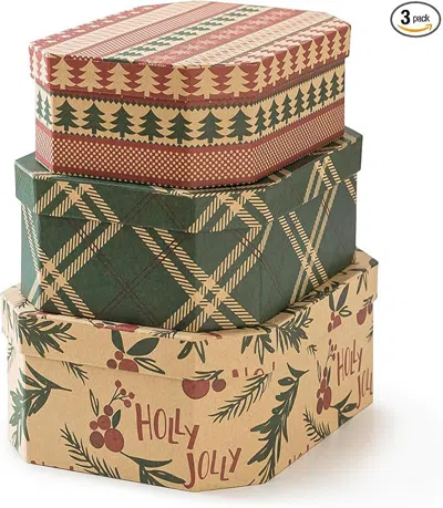 Senrotini Christmas Gift Boxes With Lids, Vintage Reusable Christmas Nesting Boxes For Presents, Decorative Ca In Multi