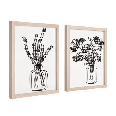 Senrotini Florals In Vase Black Print On Clear Framed Wall Decor 11" X 14" Set Of 2