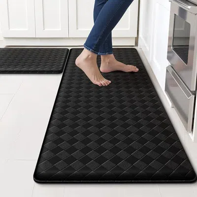 Senrotini Kitchen Mats, 2pcs Kitchen Rugs, Cushioned Anti Fatigue Kitchen Mats For Floor, Non-slip Standing Si In Black