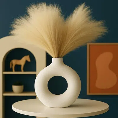 Senrotini Modern White Ceramic Vase - 7.5 Inch Tall - Ceramic Flower Vase. Home Decor, Centerpiece, Coffee Tab