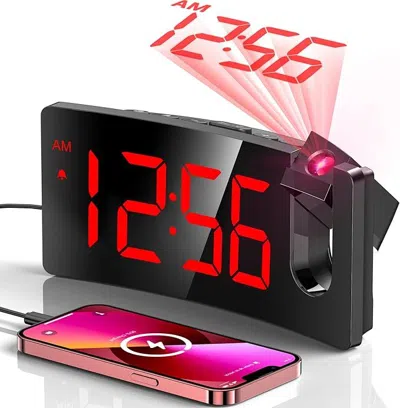 Senrotini Projection Alarm Clock, Digital Clock With Modern Curved Design 180° Rotatable Projector, 3-level Br In Multi