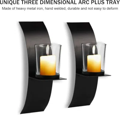 Senrotini Wall Mounted Candlelder Kit Iron 3d Arc Candle Tray Wall Sconce With Glass In Black