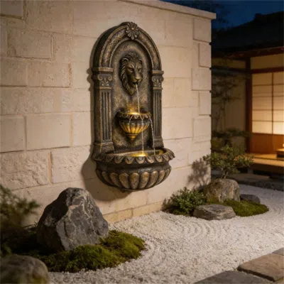 Senrotini Wall Mounted Outdoor Fountain, Countryside Brown In Metallic