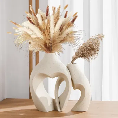Senrotini White Vases For Decor, Heart Shaped Ceramic Vase Set Of 2, Nordic Heart Shaped Vases, Minimalist Dec In Neutral