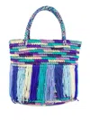 Sensi Studio Baby Fringed Woven Tote Bag In Blue