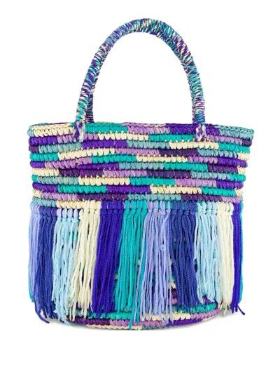 Sensi Studio Baby Fringed Woven Tote Bag In Blue