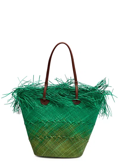 Sensi Studio Baby Ombré Woven Straw Basket Bag In Green
